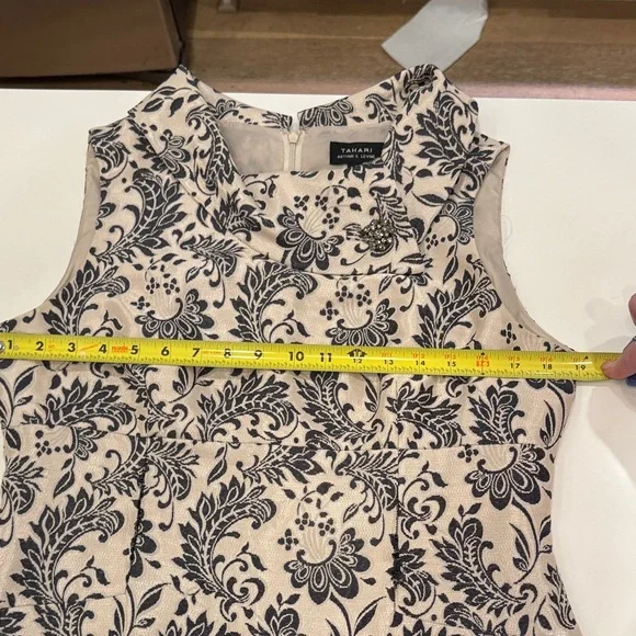 Tahari ASL Jacquard Envelope Neck & Brooch Sheath Dress - Picture 11 of 13